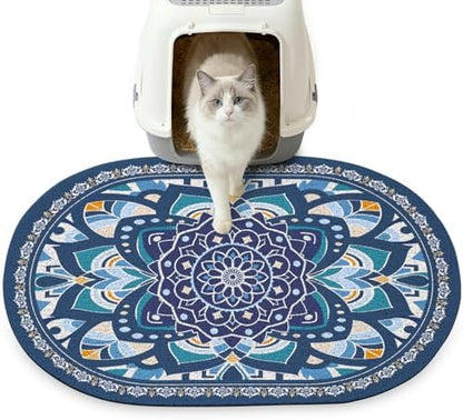 Glittme 33"x22" Cat Litter Mat with Mesh Design - Non-Slip & Waterproof Litter Trapping Pad for Litter Box Protects Floors from Stains Soft Texture for Pets,Navy