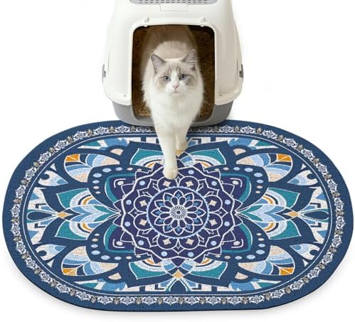 Glittme 33"x22" Cat Litter Mat with Mesh Design - Non-Slip & Waterproof Litter Trapping Pad for Litter Box Protects Floors from Stains Soft Texture for Pets,Navy