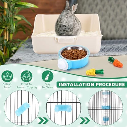 34 Pcs Rabbit Starter Kit Rabbit Litter Box Small Animal Water Bottle Cups Bunny Tunnels Animal Grooming Kit Bowl Blanket with Cleaning Set for Guinea Pig Bunny Accessories(Style 1,Blue)