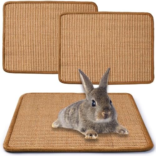 JanYoo 2pcs Bunny Scratch Pads Natural Sisal Rabbit Scratching Pad Bunny Scratcher Mat Resting Mats for Cages, Small Animal Claws and Teeth Care Bedding Accessories for Guinea Pig (15.7x11.8in, Brown)