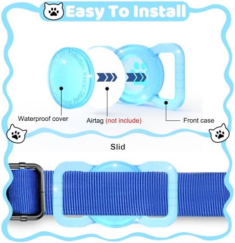SANKALA Luminous Airtag Dog Collar Holder, Blue Glitter, 1 Pack