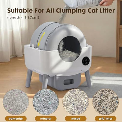 GTPLAYER Automatic Self-Cleaning Cat Litter Box, 2026 Upgraded 66L+18.6L Extra-Large Covered Smart Box with App Control, Safety Sensor System, Easy-Clean Waste Bin, Ideal for Multi-Cat Homes,White