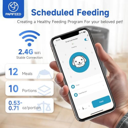 PAPIFEED Automatic Cat Feeder 2 Cats, WiFi Auto Cat Feeder with App, 7L Slow-Feed Cat Food Dispenser for Dry Food, Dual Power Supply Timed Pet Feeder for Cat, 10 Meals/Day, 12 Portions/Meal