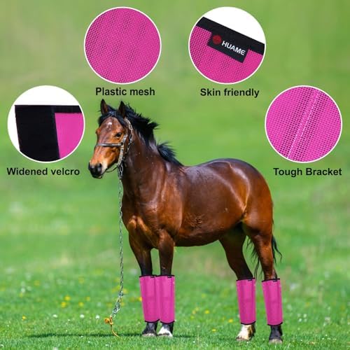 Horse Fly Boots, Breathable Mesh Protection Set of 4, Comfortable Horse Leggings, Breathable Mesh Design, Equine Supplies for Reduce Stomping, Hoof Damage & Leg Fatigue (Rose Red, Large)