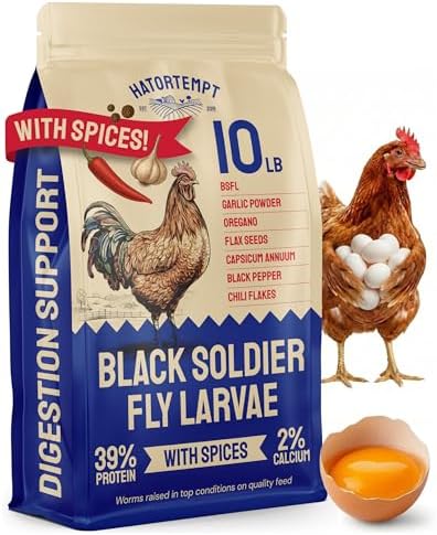 Hatortempt 10lb Black Soldier Fly Larvae for Chickens with Digestive Spices