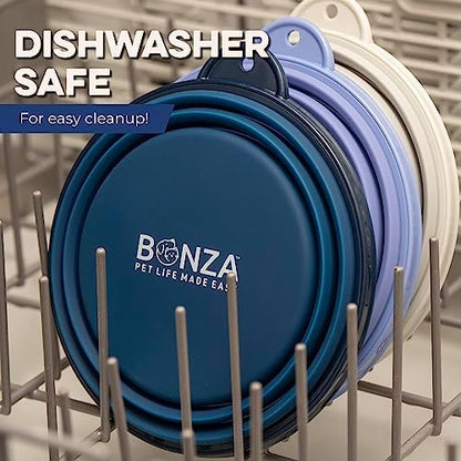 Bonza by Leash Boss Collapsible Dog Slow Feeder Bowl, Portable Silicone Travel Bowl for Food & Water, Slow Eating for Large, Medium, & Small Sized Breeds, Anti-Choking, BPA-Free, Dishwasher Safe