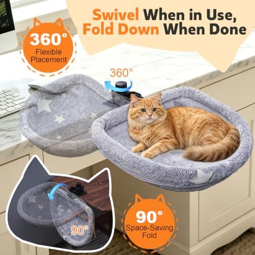 Cat Desk Bed Clamp Mount: Foldable Rotating Hammock Bed for Cats 33lbs