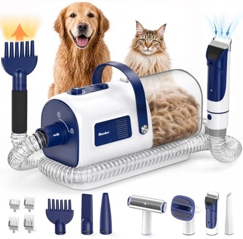 Buenkee Dog Grooming Vacuum & Blow Dryer Kit, Pet Clipper, 15000Pa Suction