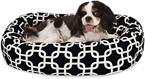 Majestic Pet 24 Inch Links Sherpa Calming Dog Bed Washable – Cozy Soft Round Dog Bed with Spine for Head Support - Fluffy Donut Dog Bed 24x19x7 (inch) – Round Pet Bed Small - BLACK