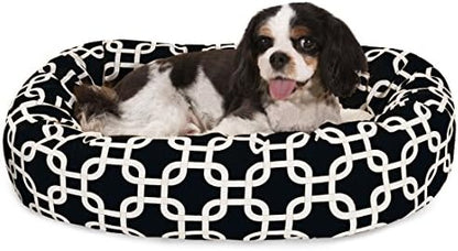 Majestic Pet 24 Inch Links Sherpa Calming Dog Bed Washable – Cozy Soft Round Dog Bed with Spine for Head Support - Fluffy Donut Dog Bed 24x19x7 (inch) – Round Pet Bed Small - BLACK