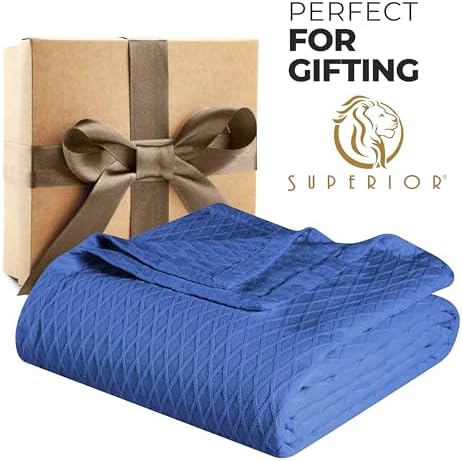 Superior Cotton Blanket, Lightweight, Breathable Bedding, Throw, Merritt Blue