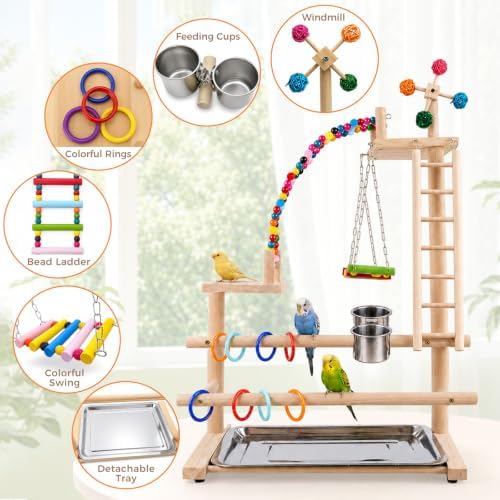 Bird Playground, 4-Layer Parrot Playground for Small to Medium Birds