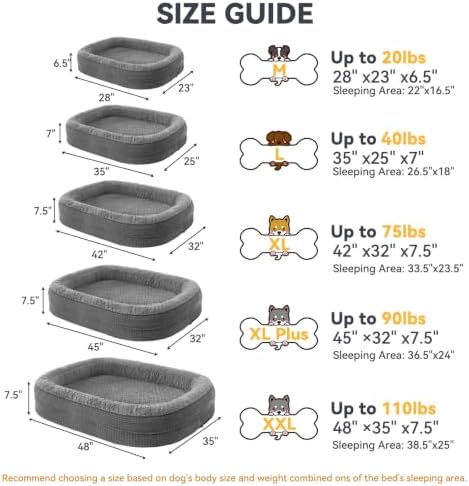 JOEJOY Orthopedic Dog Bed for Extra Large Dogs, XXL Egg-Crate Memory Foam Pet Bed with Bolster Sides, Waterproof Lining, Removable Washable Cover & Non-Slip Bottom, Grey