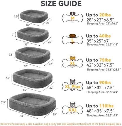 JOEJOY Orthopedic Dog Bed for Extra Large Dogs, XXL Egg-Crate Memory Foam Pet Bed with Bolster Sides, Waterproof Lining, Removable Washable Cover & Non-Slip Bottom, Grey