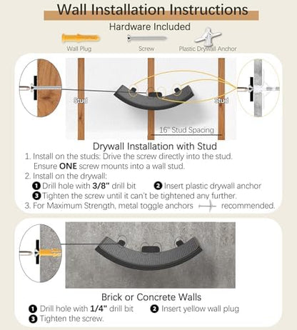 Gray Cat Wall Shelf with Grey Sisal Mat, Curved Cat Bed for Scratching and Resting, Wall Mounted Hammock for Large Cats