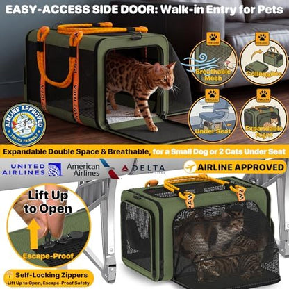 PAWZIDEA Expandable Pet Carrier for Small Cats & Dogs, TSA Airline Approved