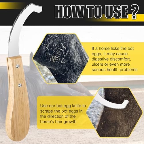 Bot Egg Knife for Horses, Horse Farrier Tool Grooming Bugs, Stainless Steel Blade with Wood Handle, Precision Grooming Tool for Bot Egg Removal