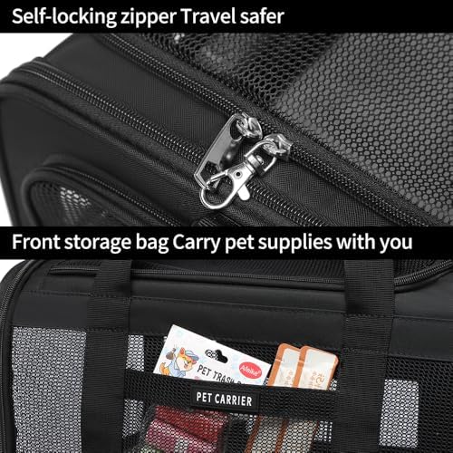 Airline Approved Pet Carrier for Cats and Small Dogs up to 15 lbs, Breathable Mesh and Collapsible Design, Portable Travel Bag for Bearded Dragon, Puppies Animal Hangbag, Rabbit Cage (Black, Small)