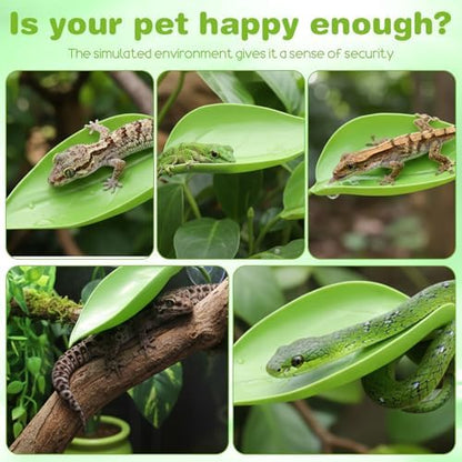 3 Pcs Crested Gecko Tank Accessories, Plastic Reptile Leaf Plant Ornament with Suction Cup Wall Climbing Gecko Hide Reptile Hide for Turtle Tank Decorations(Green)