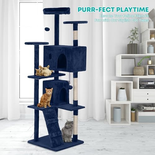 FDW | 70" Cat Tree Tower | Navy Blue | Multi-Level Indoor Activity Center