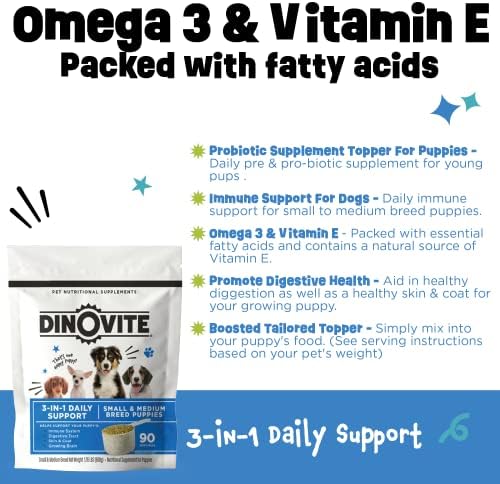 Dinovite Probiotic Food Topper for Puppies, Digestive Support, 90 Servings