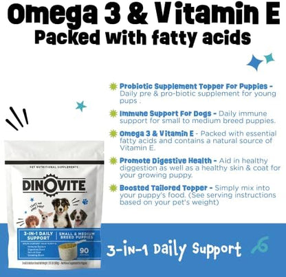 Dinovite Probiotic Food Topper for Puppies, Digestive Support, 90 Servings