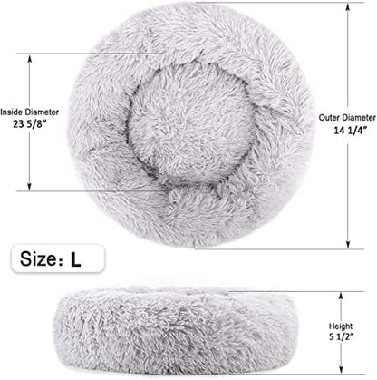 Large Cat Beds for Indoor Cats - Dog Bed Washable 24 inches for Small Medium Dogs, Anti Anxiety Round Fluffy Plush Faux Fur Cat Bed, (Large 24" L x 24" W)