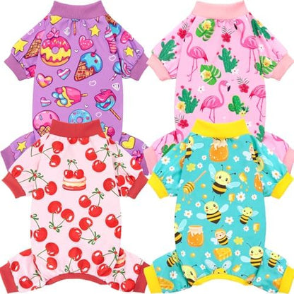 XPUDAC 4 Pack Dog Pajamas for Small Dogs Soft Pjs Onesies Puppy Clothes, XS