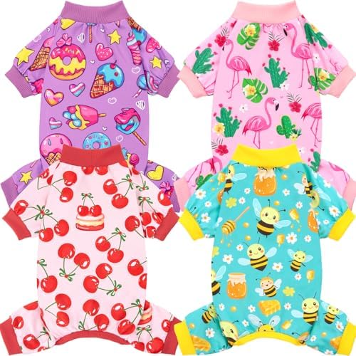 XPUDAC 4 Pack Dog Pajamas for Small Dogs Soft Pjs Onesies Puppy Clothes, XL