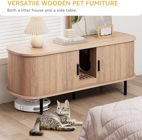 DWVO 55.1in Double Cat Litter Box Enclosure with Power Outlet