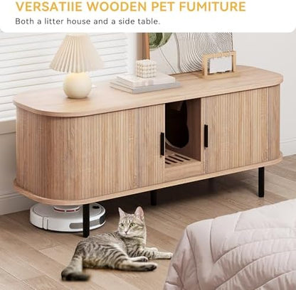DWVO 55.1in Double Cat Litter Box Enclosure with Power Outlet