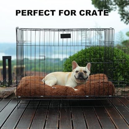 Bedfolks Waterproof Dog Crate Bed, Plush Dog Pad, 29"x21", Solid Brown
