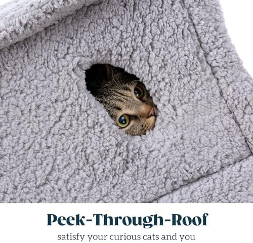 Pelzin Cat Houses for Indoor Cats - Large Cat Cave Bed with Removable Support Foam and Washable 2-Side Mat - Covered Cat Bed for Cat Hideaway - Enclosed Cat Hideout for Kitten and Small Pet, Grey