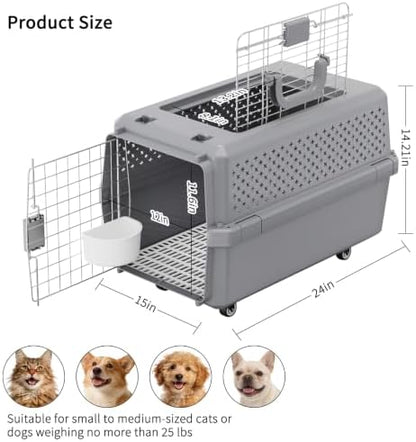 RIZZARI Hard-Sided Elevated Carrier: Rolling Pet Crate Ventilated 25 lbs