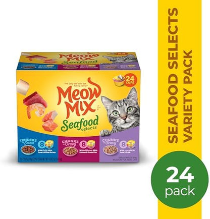 Meow Mix Seafood Selects, Wet Food Variety Pack, 24 Cups