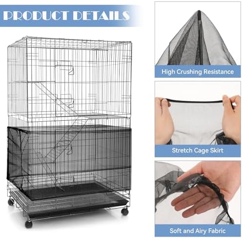 Trinkrittey Adjustable Bird Cage Seed Catcher Net Cover Elastic Band Mesh Cover Black for Parrot Cages