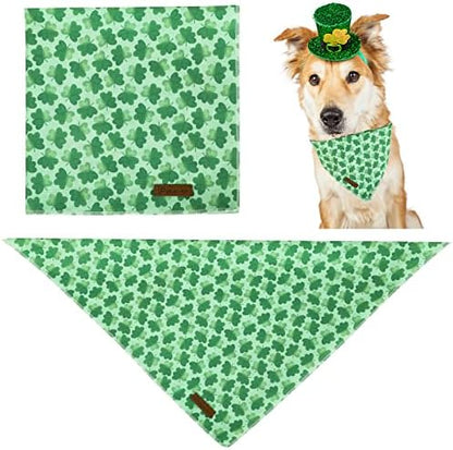 St. Patrick's Day Dog Bandana, Shamrock Triangle Bid Scarf, Cotton Green Bandana for Boy & Girl Dogs, Cute Spring Dog Kerchief
