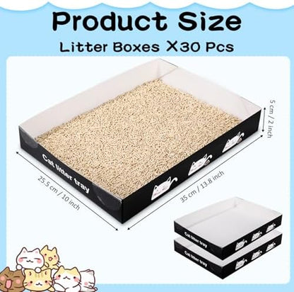 Amyhill 30 Pack Disposable Cat Litter Box Paper Pet Trays,Black