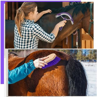 Abbylike 12 Pieces Horse Grooming Kit Equine Care Brushes, Gray and Purple