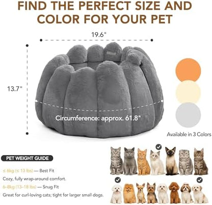 PETNOVO Pumpkin Cat Bed, Plush Donut Cuddler with High Bolster, Non-Slip