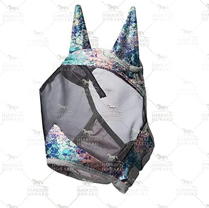 Harrison Howard LumiVista Horse Fly Mask Standard with Ears UV Protection for Horse Pastel Mix M Cob