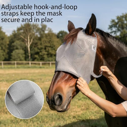 Raelitego Horse Fly Mask Without Ears, Breathable Mesh UV Protection (XL)