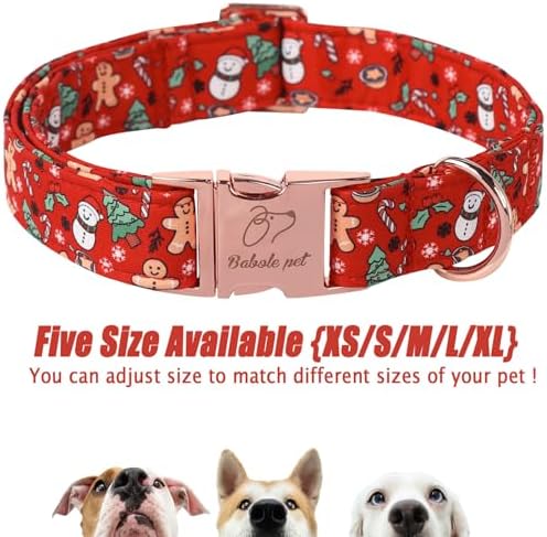 Christmas Dog Collar for Large Dogs - Design Cute Winter Holiday Collars Adjustable Red Christmas Pet Metal Buckle Collar for Puppy Girl Boy Female Dogs L