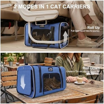 Soft-Sided Cat Carrier with Foldable Litter Box for Air Travel, Blue