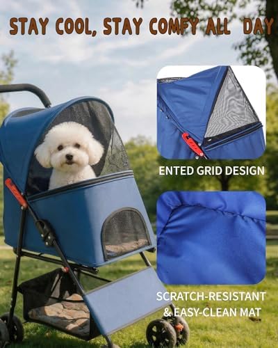 Pet Stroller for Small Dogs Cats, Lightweight Foldable Dog Stroller-Blue