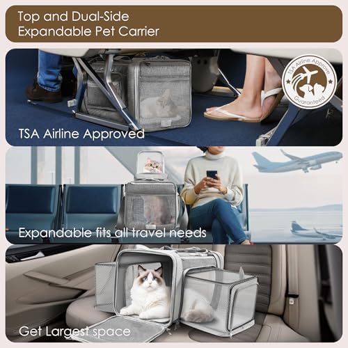 Top and 2 Sides Expandable Cat Carrier 18x11x11 TSA Airline Approved