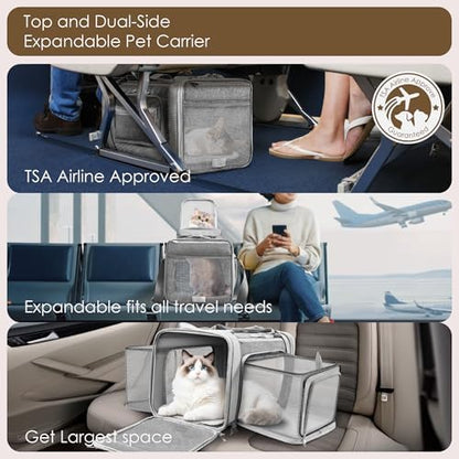 Top and 2 Sides Expandable Cat Carrier 18x11x11 TSA Airline Approved