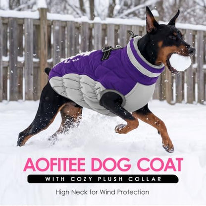 AOFITEE Dog Coat Warm Fleece Dog Winter Coat with Harness for Large Dogs