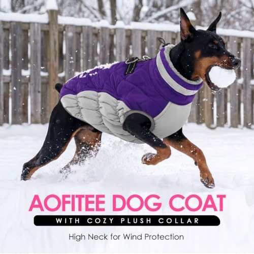 AOFITEE Dog Coat Warm Fleece Dog Winter Coat with Harness for Large Dogs