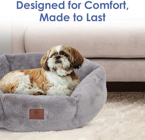 AKC Round Plush Donut Dog Bed for Small Pets, Washable, Gray, 20"